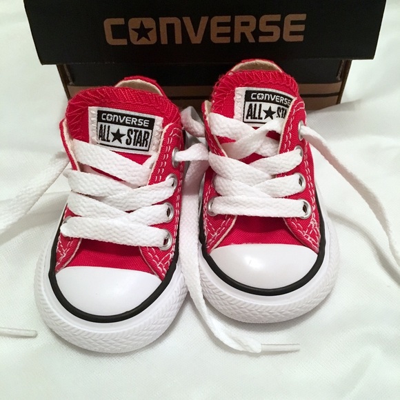 Converse All Star Chuck OX 7J236 Canvas Red Kids Baby Toddler Shoes